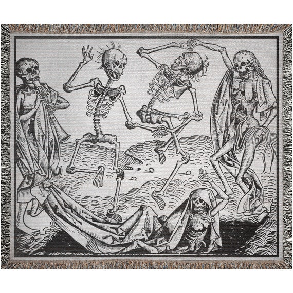 Skeleton Blanket, Woven Blankets, Skull Blanket, Death Blanket, Halloween Blanket, Momento Mori, Dance Of Death, Goth Blanket, Death Decor