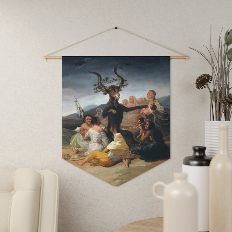 Gothic Wall Art, Witchy Decor, Witch Wall Art, Hell Painting, Gothic Painting, Vintage Tapestry, Gothic Tapestry, Satan Art, Religious Art image 1