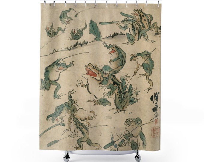 Frog Shower Curtain, Frog Decor, Japanese Decor, Kawanabe Kyosai ...