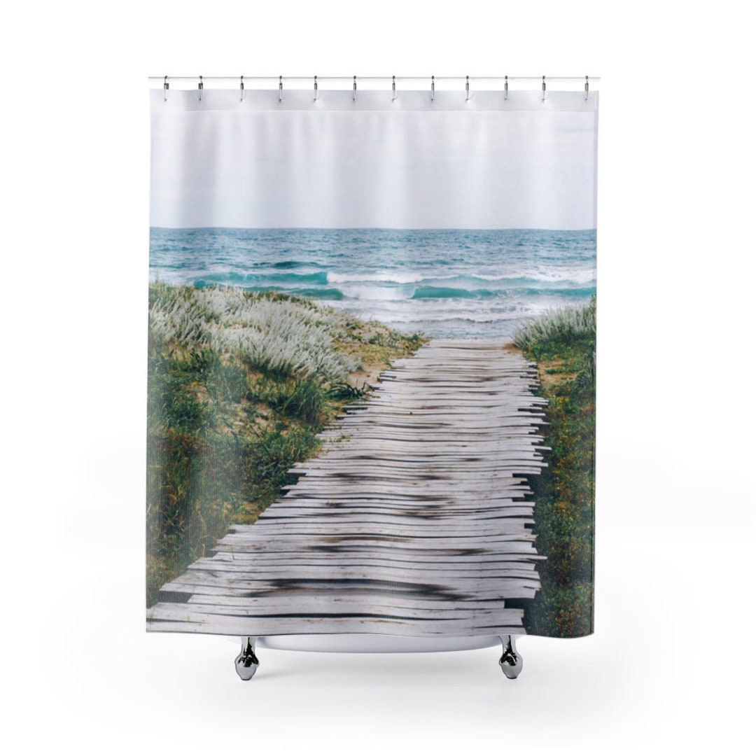 Beach Shower Curtain Ocean Shower Curtain Ocean Boardwalk Etsy