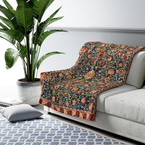 William Morris Sherpa Blanket | Holland Park Floral Pattern Fleece Throw, Luxury Home Decor