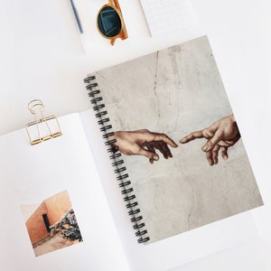 Quaderno a mano, Quaderno a spirale, Michelangelo, Quaderno di Dio, Creazione di Adamo, Pittura religiosa, Cappella Sistina, Diario a mano, Mano di Dio