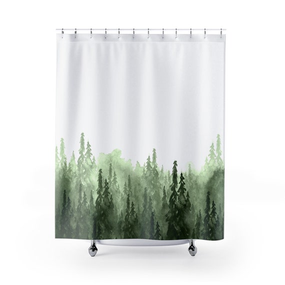 Forest Shower Curtain, Watercolor Forest, Tree Shower Curtain, Green Shower Curtain, Tree Watercolor, Nature Bathroom, Forest Painting