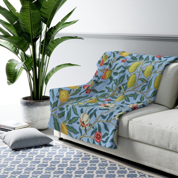 Fruit Blanket Sherpa Blanket William Morris Blue Throw Blanket Lemon Blanket Fruit Bedding Botanical Blanket Nature Blanket Etsy UK