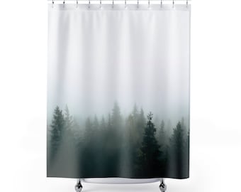 Forest Shower Curtains, Forest Decor, Mist Bathroom, Tree Curtain, Tree Bathroom, Nature Bathroom Decor, Nature Shower Curtain