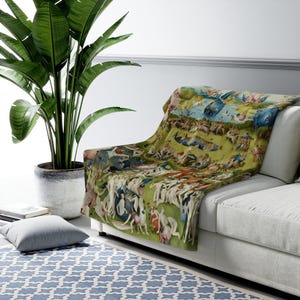 Bosch Renaissance Sherpa Blanket | Garden Earthly Delights Fleece Throw, Vintage Style Plush Essential