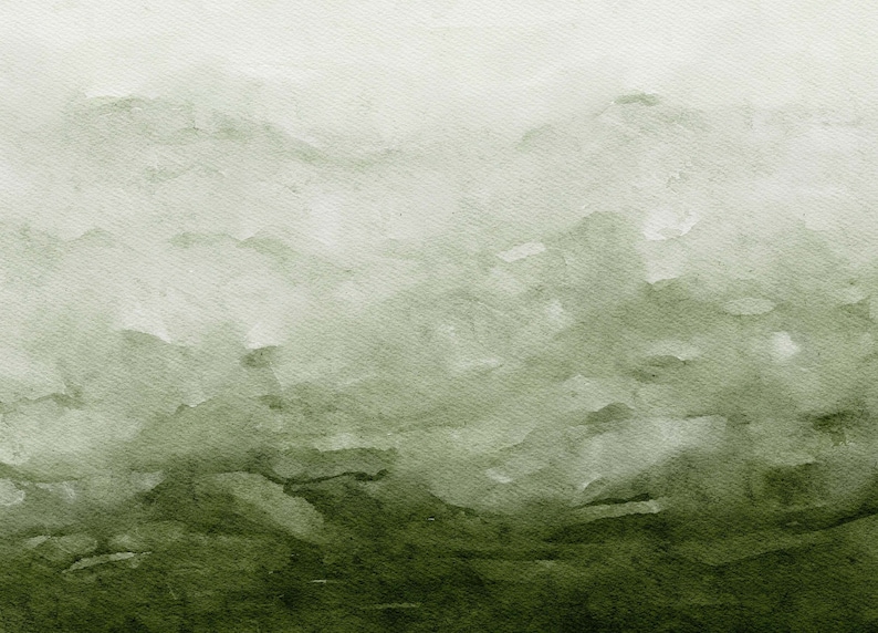 May include: Abstract watercolor painting with a gradient of light green to dark green. The paint is applied in a loose, flowing style, creating a sense of depth and movement.