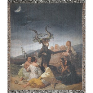 Witches Sabbath, Gothic Blanket, Vintage Blanket, Art Blanket, Gothic Decor, Moon Blanket, Woven Blankets, Gothic Art