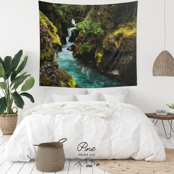 Nature Tapestry, Waterfall Tapestry, Forest Tapestry, Nature Wall Hanging, Blue Tapestry, Tropical Tapestry, Jungle Tapestry, Green Tapestry