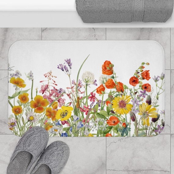 Floral Bath Mat, Sunflower Decor, Plant Bathroom Decor, Botanical Bathroom, Flower Bathroom, Floral Bathroom, Boho Bathroom, Nature Bath Mat