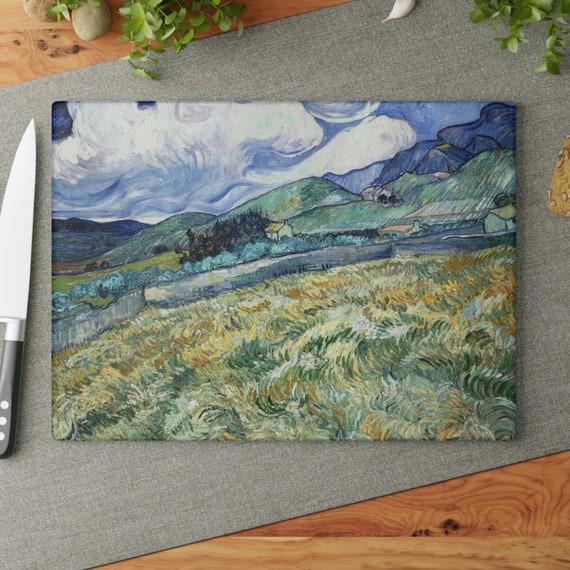 Van Gogh Cutting Board, Van Gogh Gift, Glass Cutting Board, Vintage Decor, Fine Art Gift, Landscape Painting, Artist Gift, Nature Kitchen