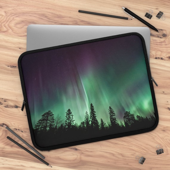 Nature Laptop Sleeve, Northern Lights, Forest Laptop Sleeve, Aurora Borealis, Green Laptop Case, iPad Sleeve, Tablet Sleeve, Macbook Case