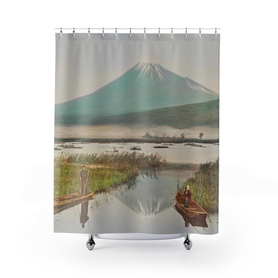 Asian Shower Curtain, Mount Fuji, Japanese Decor, Nature Bathroom, Vintage Shower Curtain, Asian Bathroom, Japanese Bathroom, Asian Decor