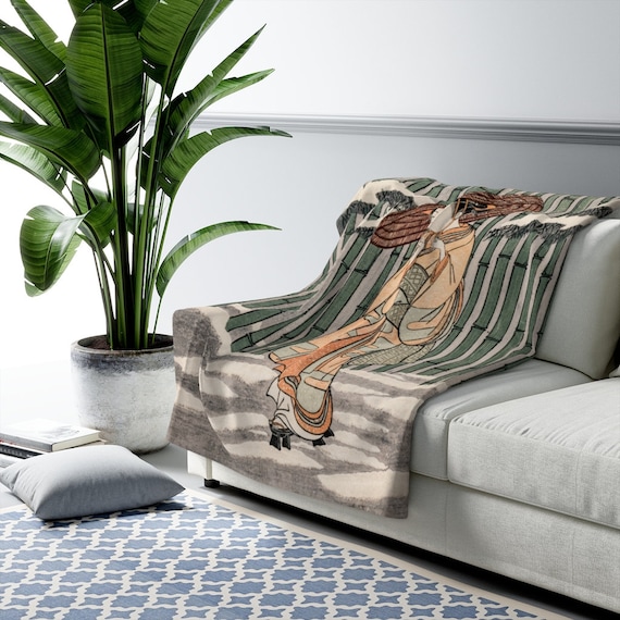 Japanese Blanket, Geisha Art, Japan Home Decor, Japanese Decor, Sherpa Blanket, Japanese Gift, Suzuki Harunobu, Japan Blanket, Japan Decor
