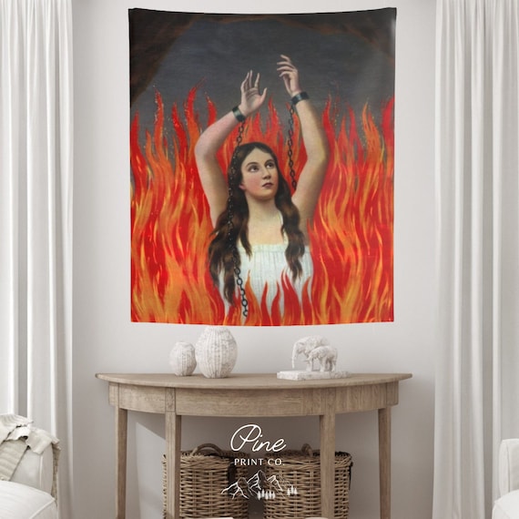 Hell Tapestry, Gothic Tapestry, Renaissance Tapestry, Boho Tapestry, Woman Art, Fire Decor, Horror Decor, Hell Decor, Religious Tapestry