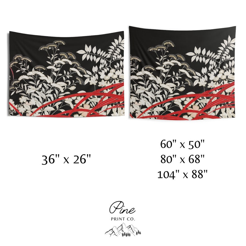 Red Tapestry Black Tapestry Japanese Tapestry Botanical Etsy