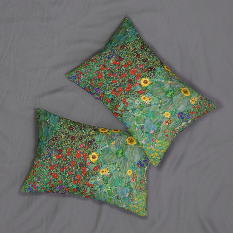 Klimt Pillow, Gustav Klimt, Lumbar Pillow, Green Pillow, Sunflower Pillow, Garden Pillow, Botanical Pillow, Plant Pillow, Green Lumbar image 4