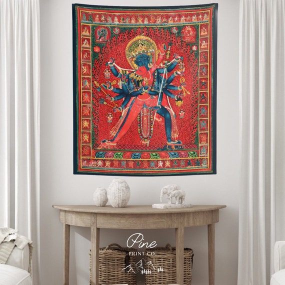 Indian Tapestry, Hindu Tapestry, Indian Home Deocr, Chakrasamvara, Vajravarahi, Hindu God, Vintage Indian Art, Vintage Tapestry, Hindu Art