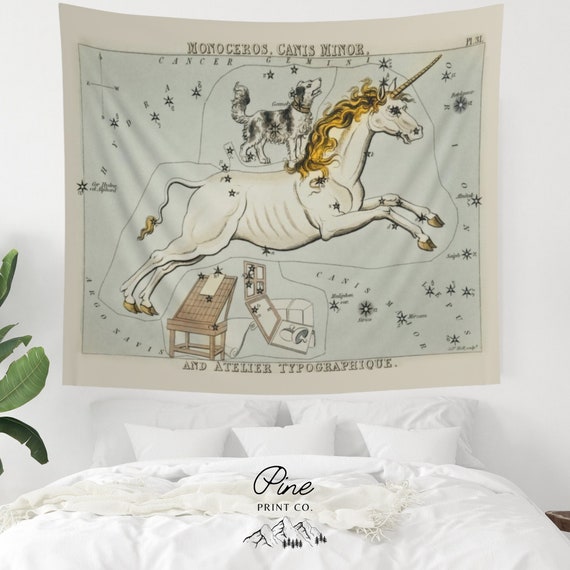 Unicorn Tapestry, Zodiac Tapestry, Astrology Tapestry, Vintage Unicorn, Vintage Tapestry, Unicorn Decor, Unicorn Wall Art, Dorm Tapestry