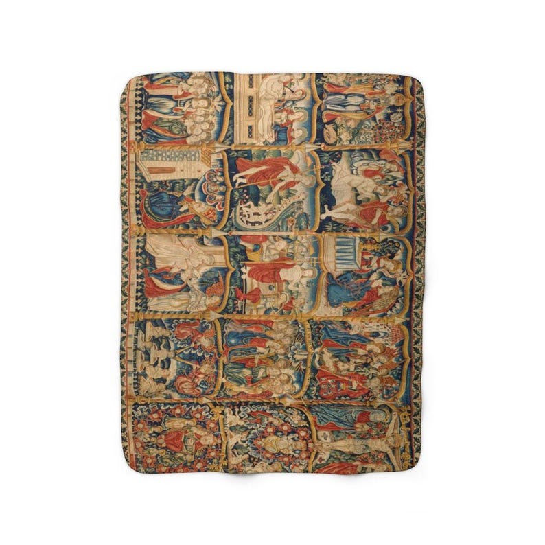 Medieval Sherpa Blanket | Religious Jesus Christ Fleece Throw, European Scenes Plush Essential 50" × 60"
