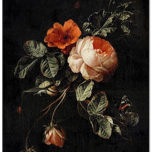 Rose Vintage Botanical Wall Print | Dark Gothic Floral Museum Poster, Classic Design Home Decor 15x20 cm / 6x8"