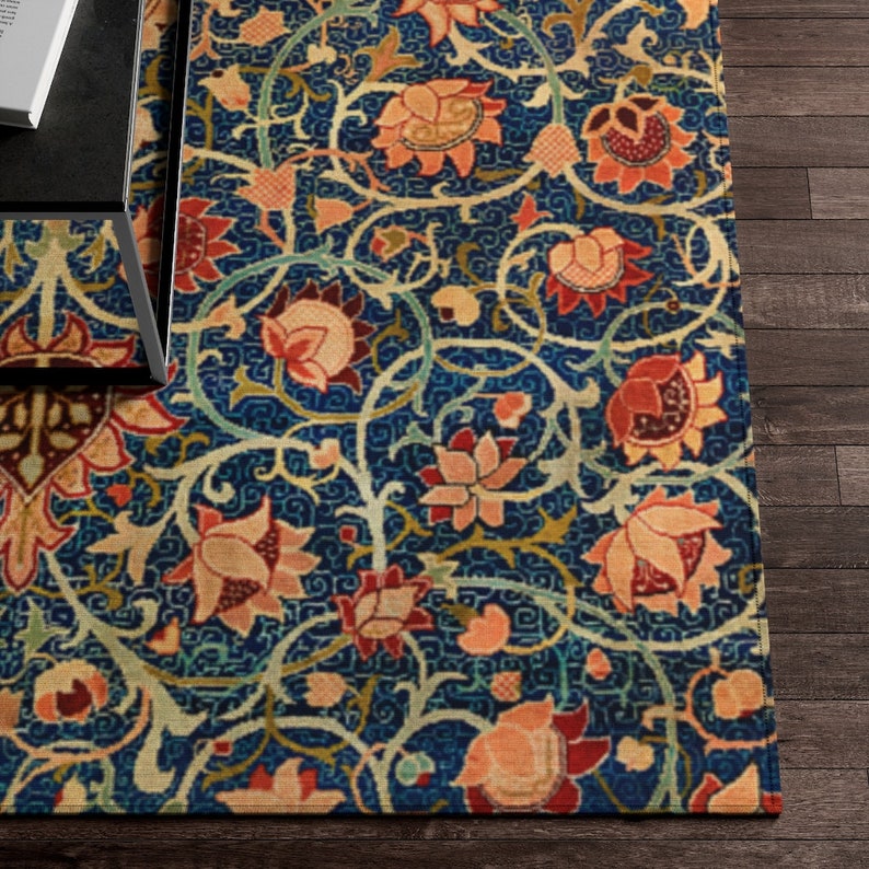 William Morris Rug: Orange Mandala Floral Vintage - Boho Style, Anti-Slip Backing, Indoor Outdoor Use image 7