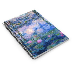 Purple Water Lilies Spiral Notebook | Claude Monet Artwork Inspired Ruled Journal, Vintage Style Writing Companion image 4