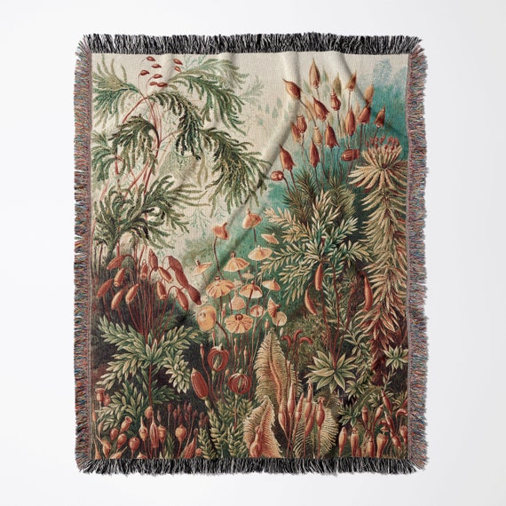 Plant Woven Blanket, Tropical Blanket, Botanical Blanket, Boho Blanket, Green Blanket, Jungle Blanket, Mushroom Blanket, Vintage Botanical