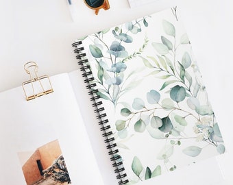 Botanical Notebook, Spiral Notebook, White Notebook, Plant Journal, Botanical Journal, Eucalyptus Notebook, Nature Notebook, Plant Notebook