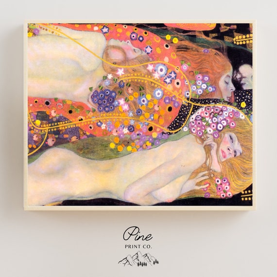Mermaid Art, Klimt Painting, Gustav Klimt, Floral Painting, Nude Woman, Nude Painting, Fine Art Print, Vintage Mermaids