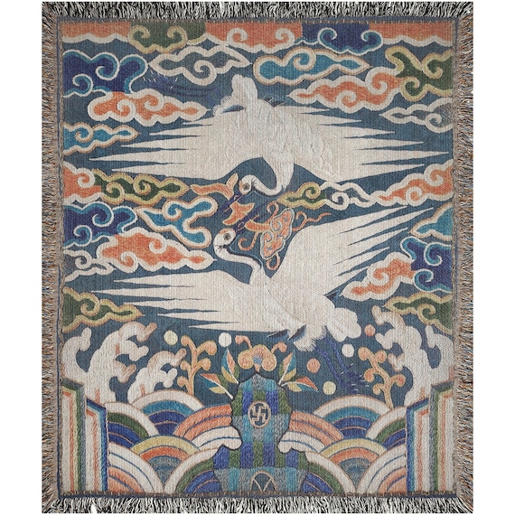 Crane Tapestry, Crane Blanket, Woven Blanket, Korean Art, Bird Blanket, Vintage Blanket, Bird Tapestry, Woven Tapestry