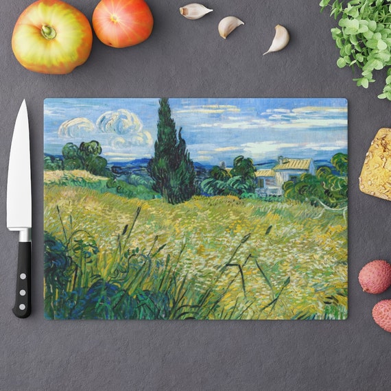 Van Gogh Decor, Art Cutting Board, Fine Art Gift, Van Gogh Painting, Landscape Painting, Glass Cutting Board, Nature Kitchen, Van Gogh Art
