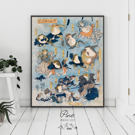 Frog Print, Frog Poster, Vintage Frog, Japanese Print, Vintage Japanese, Frog Decor, Frog Gift, Japanese Woodblock, Utagawa Kuniyoshi