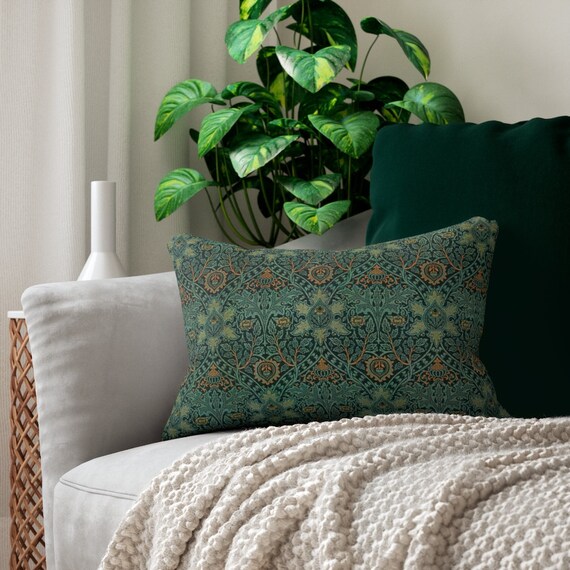 Boho Lumbar Pillow, William Morris, Art Nouveau, Green Pillow, Floral Pillow, Nature Pillow, Plant Decor, Nature Decor, Vintage Pillow