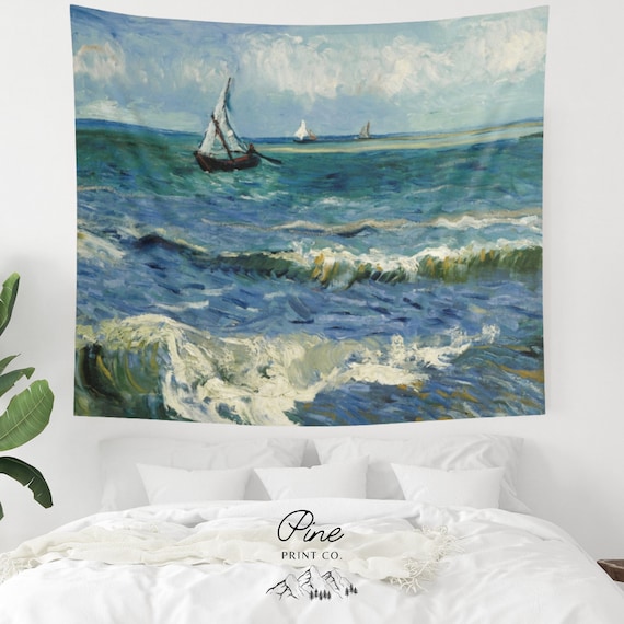 Van Gogh Tapestry, Ocean Tapestry, Sailboat Art, Ocean Wall Art, Van Gogh Ocean, Blue Tapestry, Beach Tapestry, Nautical Decor, Van Gogh Art