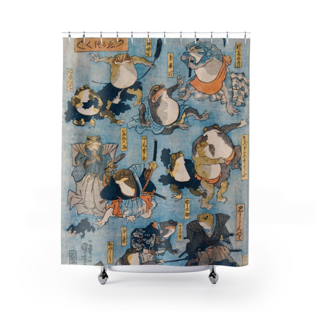Frog Shower Curtain Frog Decor Japanese Decor Japan Shower Etsy