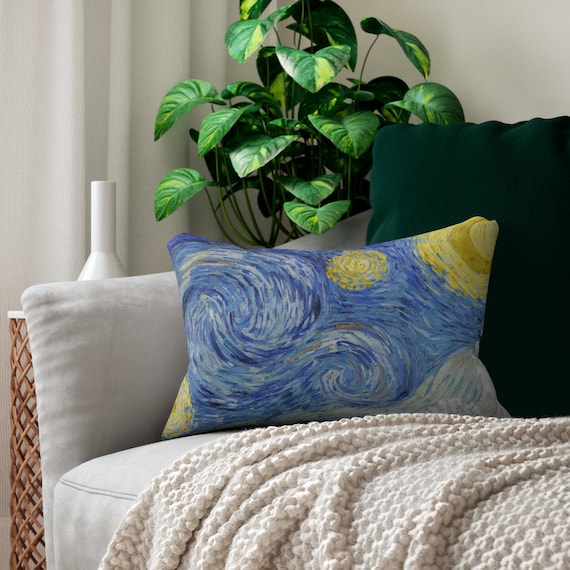 Van Gogh Pillow, Lumbar Pillow, Blue Pillow, Van Gogh Decor, Starry Night, Fine Art Pillow, Vincent Van Gogh, Moon Pillow, Art Lumbar Pillow