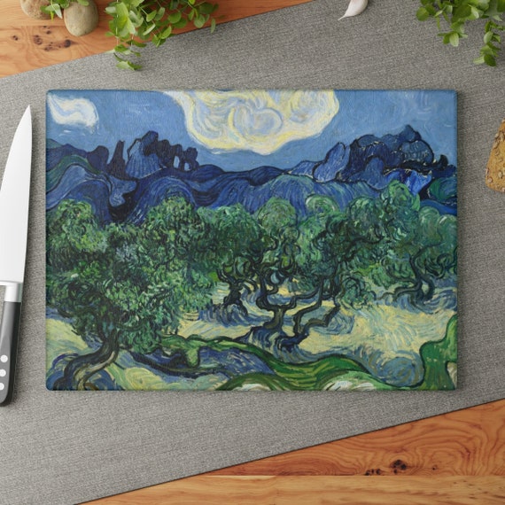 Van Gogh Cutting Board, Van Gogh Gift, Landscape Painting, Art Cutting Board, Glass Cutting Board, Vincent Van Gogh, Tree Cutting Board