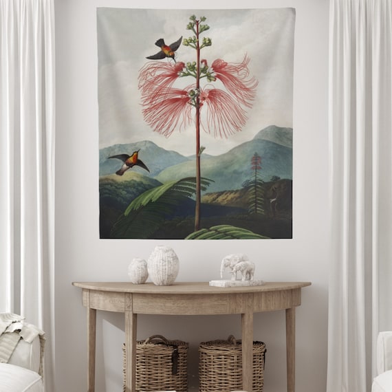 Mountain Tapestry, Flower Tapestry, Nature Tapestry, Bird Tapestry, Mountain Wall Tapestry, Bird Wall Tapestry, Vintage Tapestry