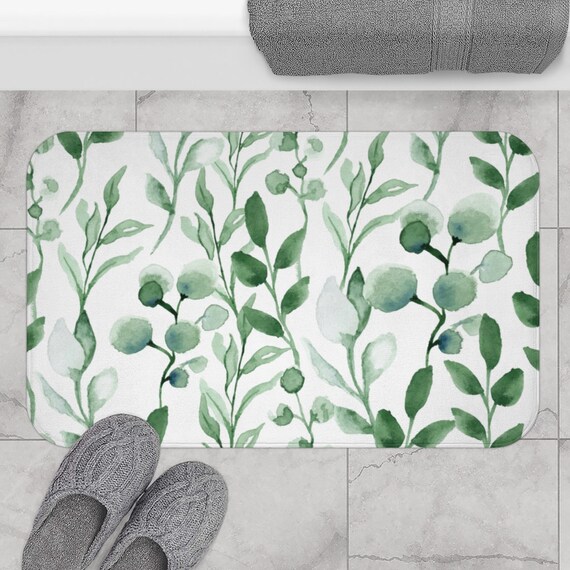 Botanical Bath Mat, Plant Bath Mat, Eucalyptus Shower, Plant Shower, Green Bath Mat, Nature Bath Mat, Plant Watercolor, Botanical Bathroom