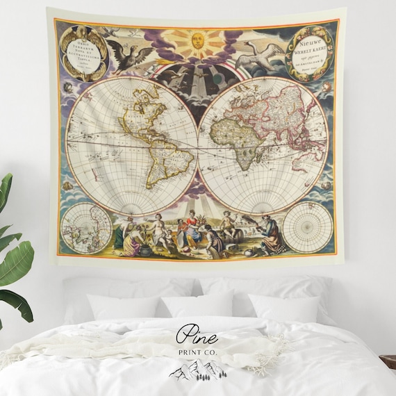 World Map, Map Tapestry, World Tapestry, Vintage Tapestry, Map Wall Hanging, Earth Tapestry, Vintage Map, Antique Map, Map of the World