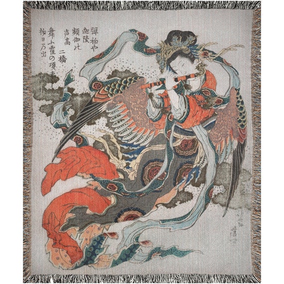 Japanese Blanket, Woven Blanket, Asian Blanket, Japanese Gift, Japanese Bedding, Cotton Blanket, Hokusai Painting, Vintage Blanket