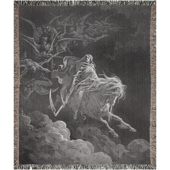 Gothic Blanket, Black Woven Blanket, Gustave Dore, Black Blanket, Gothic Tapestry, Dark Art, Art Blanket, Halloween Decor, Mythology Art