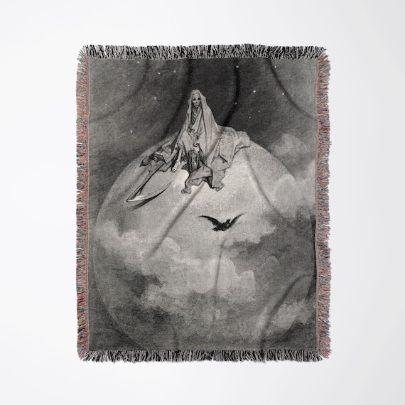 Death Blanket, Woven Blanket, Halloween Blanket, Gustave Dore, Skull Blanket, Death Decor, Art Blanket, Gothic Blanket, Spooky Decor