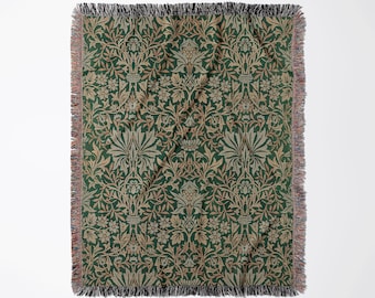 Green Woven Blanket, Floral Blanket, William Morris, Green Floral, Botanical Blanket, Vintage Blanket, Green Throw, Art Nouveau