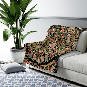 Black Throw Blanket, Floral Blanket, Mandala Blanket, Sherpa Fleece Blanket, Vintage Floral Blanket, Black Floral, Boho Blanket, Boho Floral