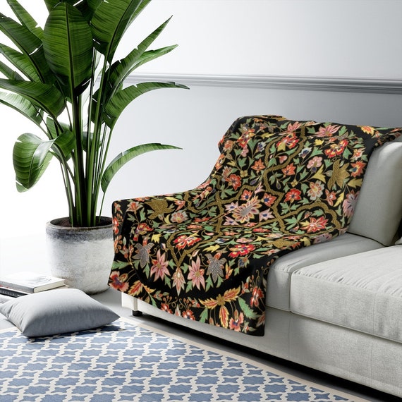 Black Throw Blanket, Floral Blanket, Mandala Blanket, Sherpa Fleece Blanket, Vintage Floral Blanket, Black Floral, Boho Blanket, Boho Floral