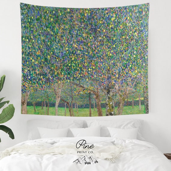 Klimt Tapestry, Fine Art Decor, Green Tapestry, Nature Tapestry, Art Tapestry, Oil Painting, Tree Tapestry, Klimt Painting, Dorm Tapestry