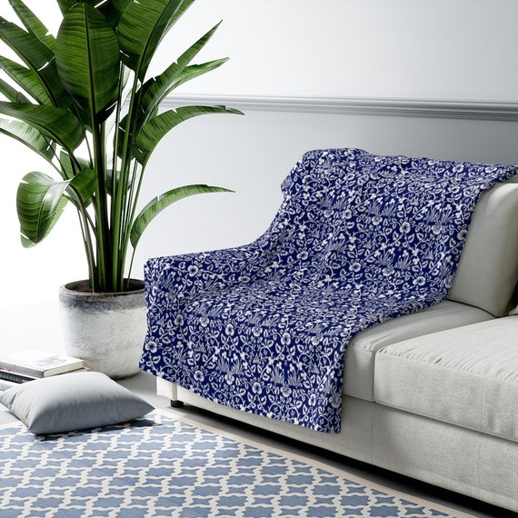 Blue Sherpa Blanket, Art Nouveau Blanket, Blue Blanket, Blue Pattern, Blue Vintage, Vintage Blanket, Boho Sherpa Blanket, Vintage Pattern