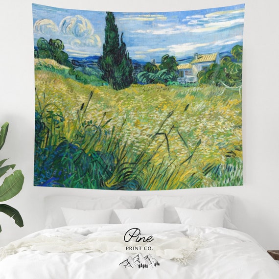 Van Gogh Tapestry, Van Gogh Painting, Cypress Painting, Landscape Tapestry, Art Tapestry, Van Gogh Nature, Nature Tapestry, GreenTapestry